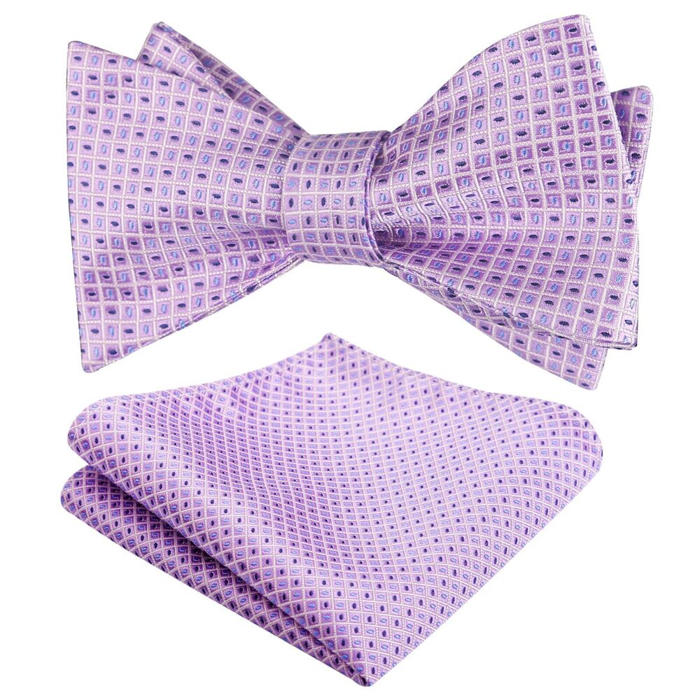 1397 2pcs Polka Dot Self Tied Bow Tie and Pocket Square Hand Tied Set